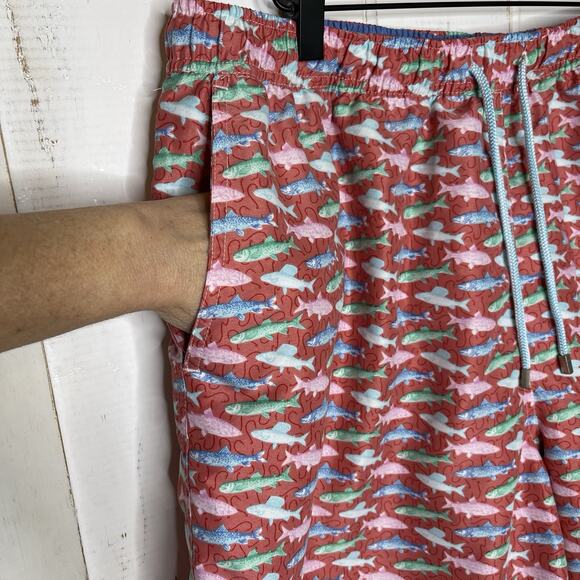 Peter Millar XXL Pink Red Seaside Collection Swim Trunks Fish Hooks Lined Shorts - Picture 3 of 11